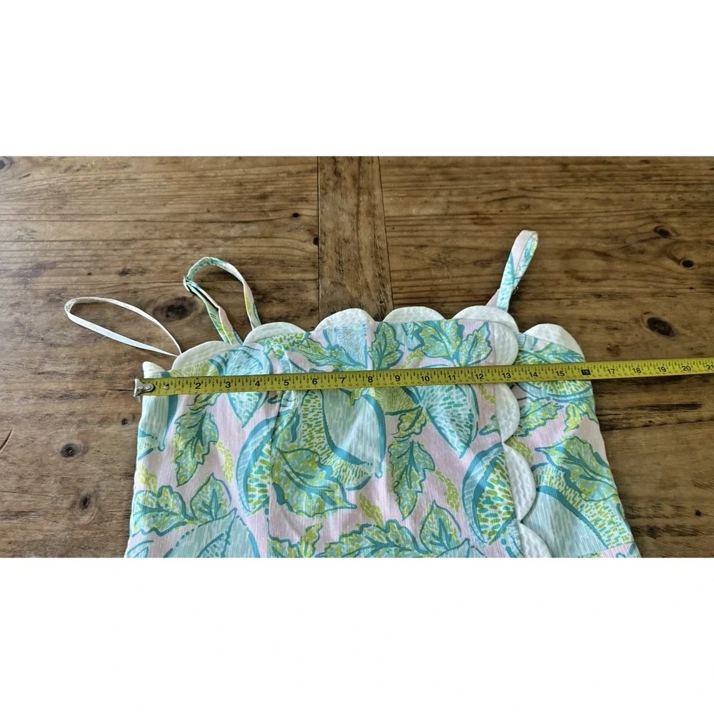 Lilly Pulitzer Sz 10 Scalloped Shift Dress Pink Green Leaf Print Coastal Resort - Picture 9 of 10